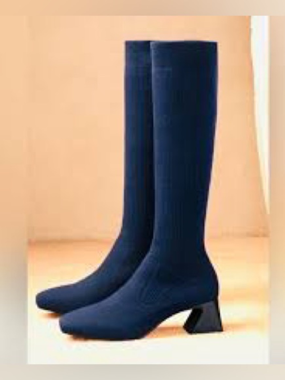 Vivaia Rebecca Tall Heeled Boots Knee High Navy Blue Wool 7.5 Water Repellent